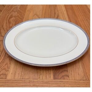 Wedgwood‎ Palatia Bone China Oval Serving Platter Greek Key Gold Blue Excellent